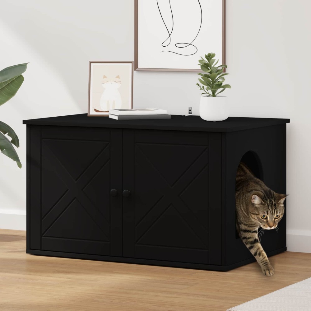 vidaXL Σπίτι Γάτας Μαύρο 85 x 55 x 50,5 εκ Επεξεργασμένο Ξύλο