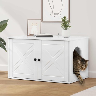 vidaXL Σπίτι Γάτας Λαμπερό Λευκό 85 x 55 x 50,5 εκ Επεξεργασμένο Ξύλο