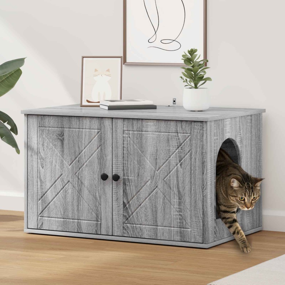vidaXL Σπίτι Γάτας Γκρίζο Σονομα 85 x 55 x 50,5 εκ Επεξεργασμένο Ξύλο