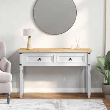 vidaXL End Table CORONA Λευκό 115x46x73cm Στερεά ξυλεία πεύκου