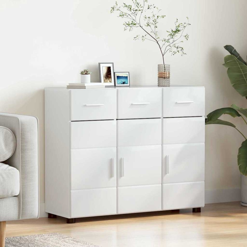 vidaXL Πλαϊνό γραφείο FLORIN 88,5x30,5x73cm Υψηλής γυαλάδας λευκό