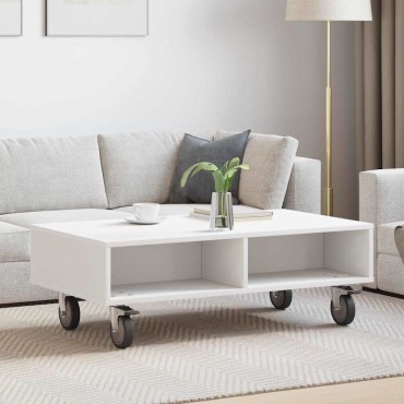 vidaXL Κομοδίνο με τροχούς Λευκό 90x50x30cm Επεξεργασμένο Ξύλο 1 τεμ.