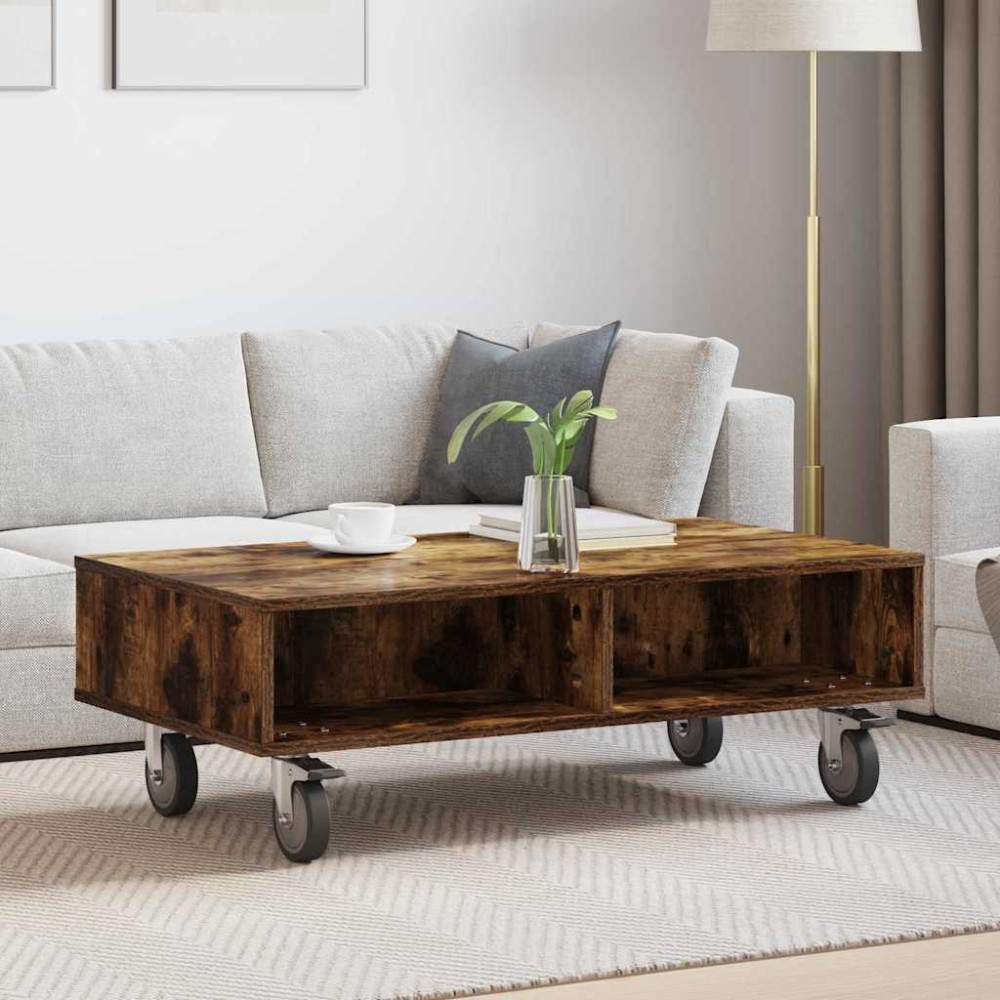 vidaXL Κομοδίνο με τροχούς Καπνιστό Δρύς 90x50x30cm 1 τεμ.