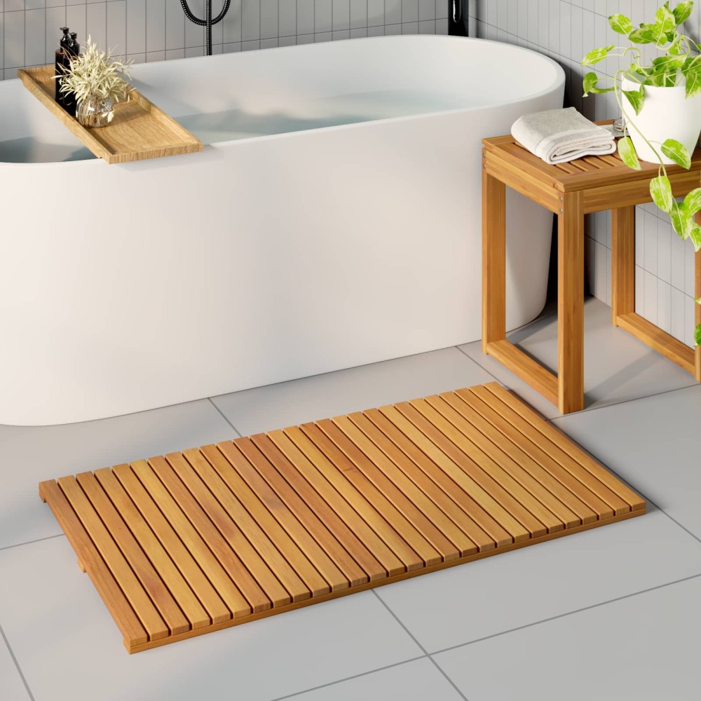 vidaXL Πατάκι μπάνιου Μονόχρωμο Καφέ 100 x 55 cm Στερεό Ξύλο Ακακίας