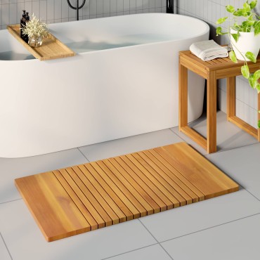 vidaXL Πατάκι μπάνιου Μονόχρωμο Καφέ 100 x 55 cm Στερεό Ξύλο Ακακίας