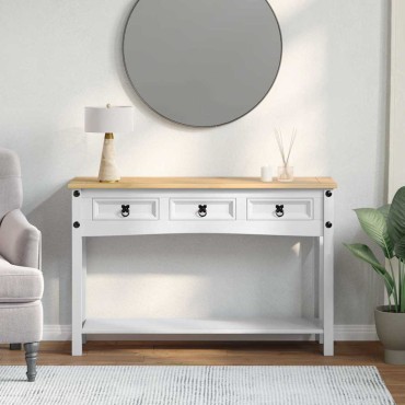 vidaXL End Table Corona Λευκό 114x34,5x73cm Στερεά ξυλεία πεύκου