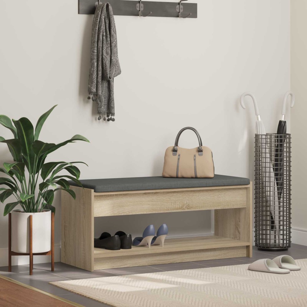 vidaXL Παγκάκι Χαλωρίου με μαξιλάρι Δρύς Sonoma 103x38x45 εκ 1 τεμ.
