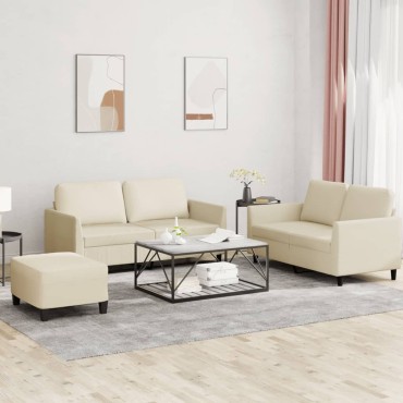 vidaXL Πολυθρόνες Σετ 3 τεμ. Κρεμ Συνθετικό Δέρμα με Μαξιλάρια 140x77x80cm  Διθέσιος