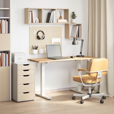 vidaXL Γραφείο Λευκό και Φυσικό 140x60cm Στερεό Ξύλο Δρυός 1 τεμ.
