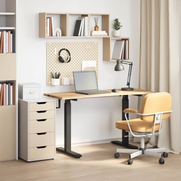 vidaXL Γραφείο Μαύρο και φυσικό 140x60cm Στερεό Ξύλο Δρυός 1 τεμ.