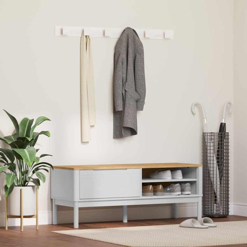 vidaXL Πάγκος Χωλ FLORO Λευκό 115x40x45cm Στερεό ξύλο πεύκου 1 τεμ.