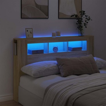 vidaXL Κεφαλάρι Κρεβατιού με LED Sonoma Δρυς 160x18,5x103,5 εκ 1 τεμ.