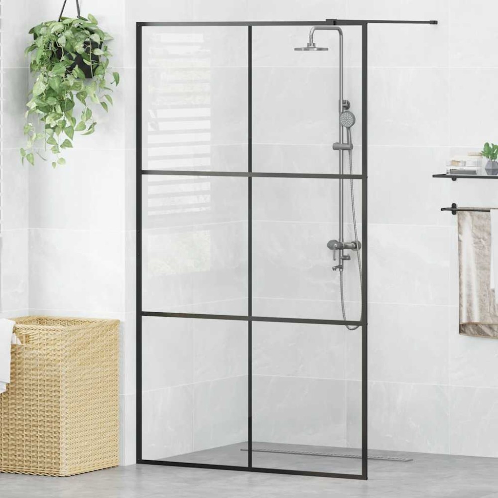 vidaXL Διαχωριστικό Ντουζιέρας Μαύρο 115 x 195 εκ. Διαφανές Γυαλί ESG