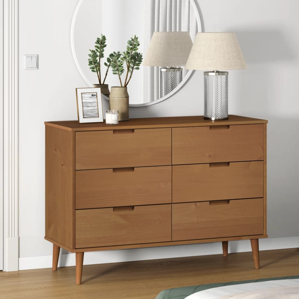 vidaXL Συρταριέρα MOLDE Καφέ 113x40x80cm από Μασίφ Ξύλο Πεύκου 1 τεμ.