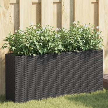 vidaXL Ζαρντινιέρα Κήπου Μαύρη 90x20x40εκ. Συνθ. Ρατάν με 2 Γλάστρες