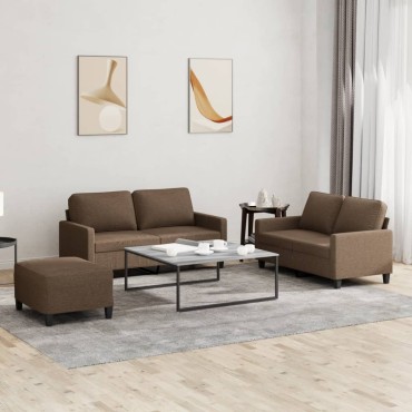 vidaXL Πολυθρόνες Σετ 3 τεμ. Καφέ από Ύφασμα με Μαξιλάρια 138x77x80cm  Διθέσιος