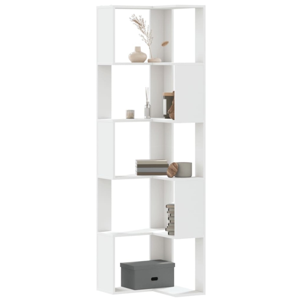 vidaXL Βιβλιοθήκη Γωνιακή 5 Επ. Λευκή 50x50x179cm Επεξ. Ξύλο 1 τεμ.