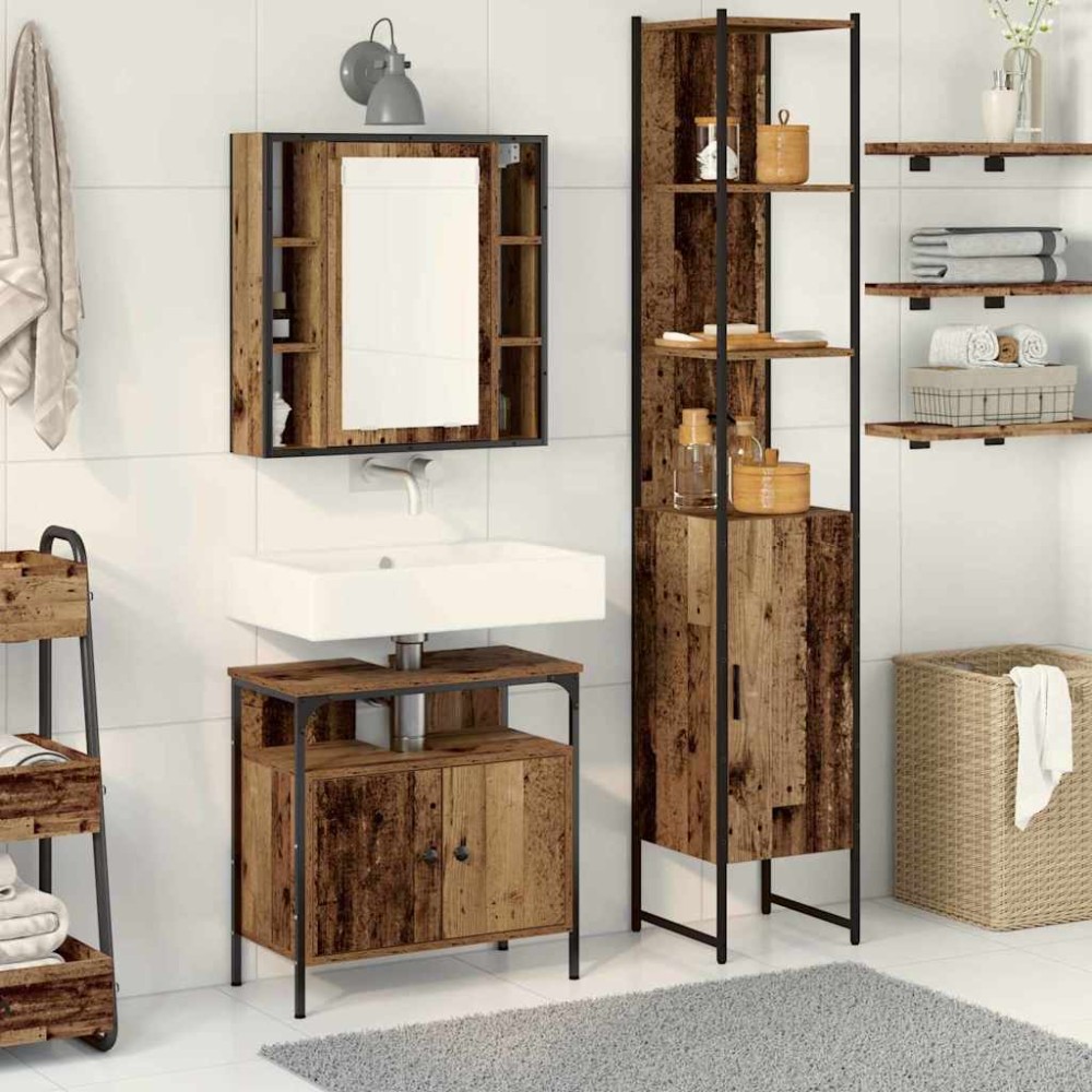 vidaXL Σετ Επίπλων Μπάνιου 3 τεμ. Παλιό Ξύλο 33x33x185,5 εκ