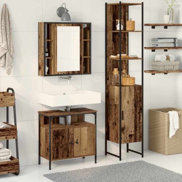 vidaXL Σετ Επίπλων Μπάνιου 3 τεμ. Παλιό Ξύλο 33x33x185,5 εκ