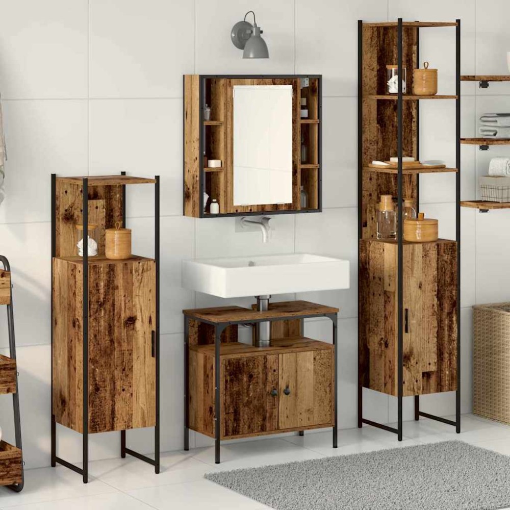 vidaXL Σετ Επίπλων Μπάνιου 4 τεμ. Παλιό Ξύλο 33x33x185,5 εκ