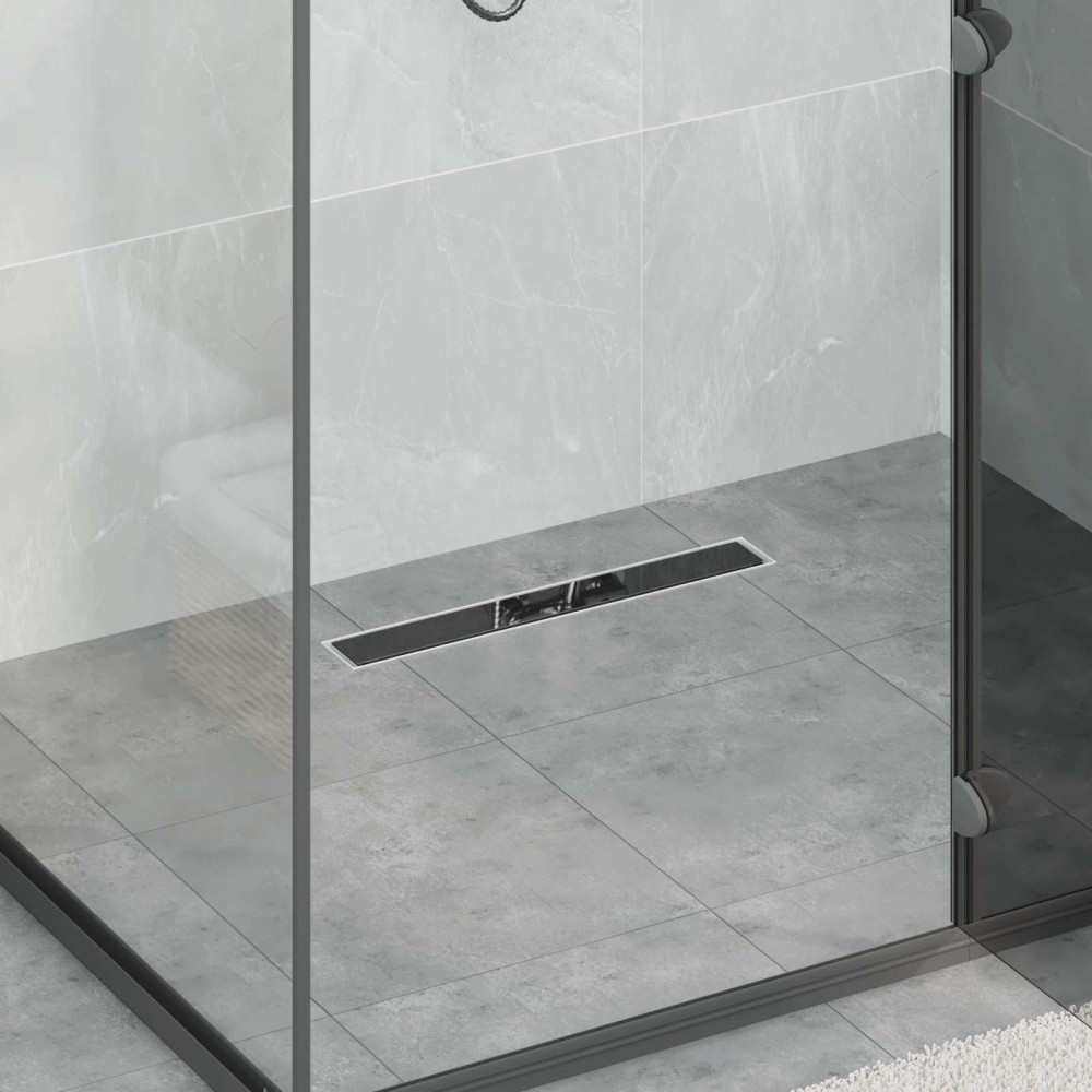 vidaXL Εκροή ντους με γυάλινη επικάλυψη Μαύρο 60 cm