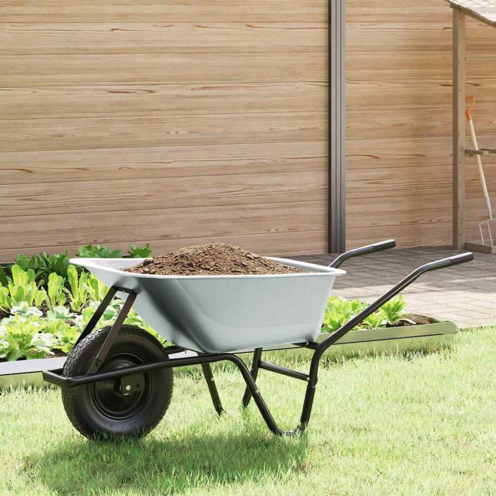 vidaXL Τροχόσπιτο Ασημί και Μαύρο 100 L 150 kg Γαλβανισμένος Χάλυβας