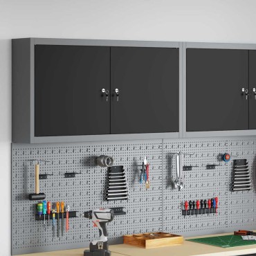 vidaXL Ντουλάπα εργαλείων με ράφι Μαύρο και Γκρι 100 x 20 x 55 εκ.
