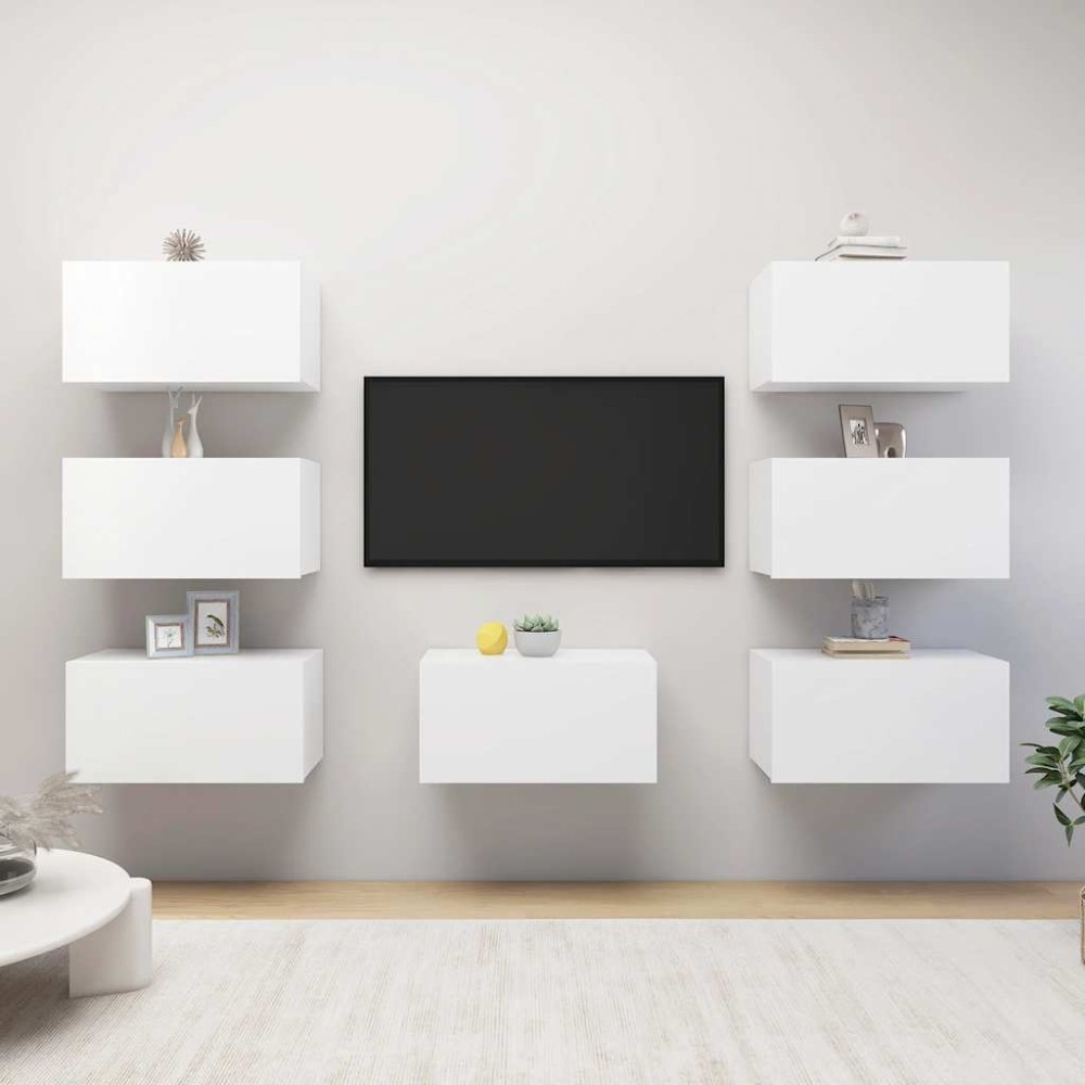 vidaXL Έπιπλα Τηλεόρασης 7 τεμ. Λευκά 30,5x30x60cm Επεξ. Ξύλο