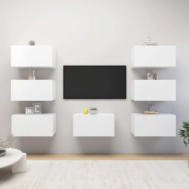 vidaXL Έπιπλα Τηλεόρασης 7 τεμ. Λευκά 30,5x30x60cm Επεξ. Ξύλο