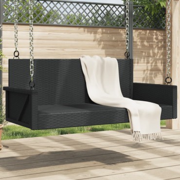 vidaXL Παγκάκι Κούνια Μαύρο 119x56x48cm από Συνθετικό Ρατάν 1 τεμ.