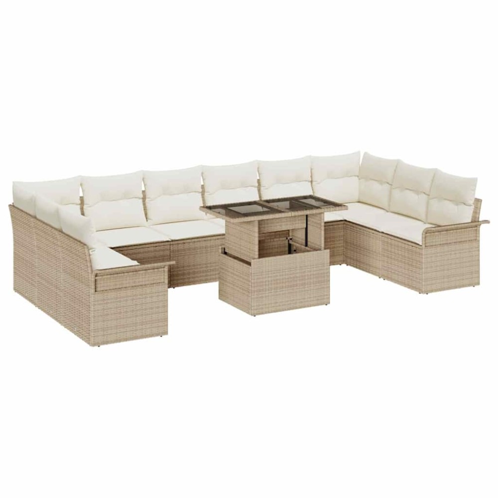 vidaXL Σετ Καναπέ Κήπου 11 τεμ. Μπεζ Πολυ Ρατάν 344x187,5x85cm  Γωνιακός