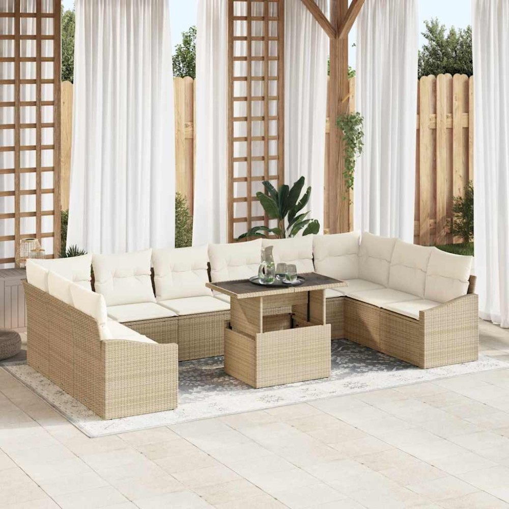 vidaXL Σετ Καναπέ Κήπου 11 τεμ. Μπεζ και Κρέμα 100x55x73cm  Γωνιακός