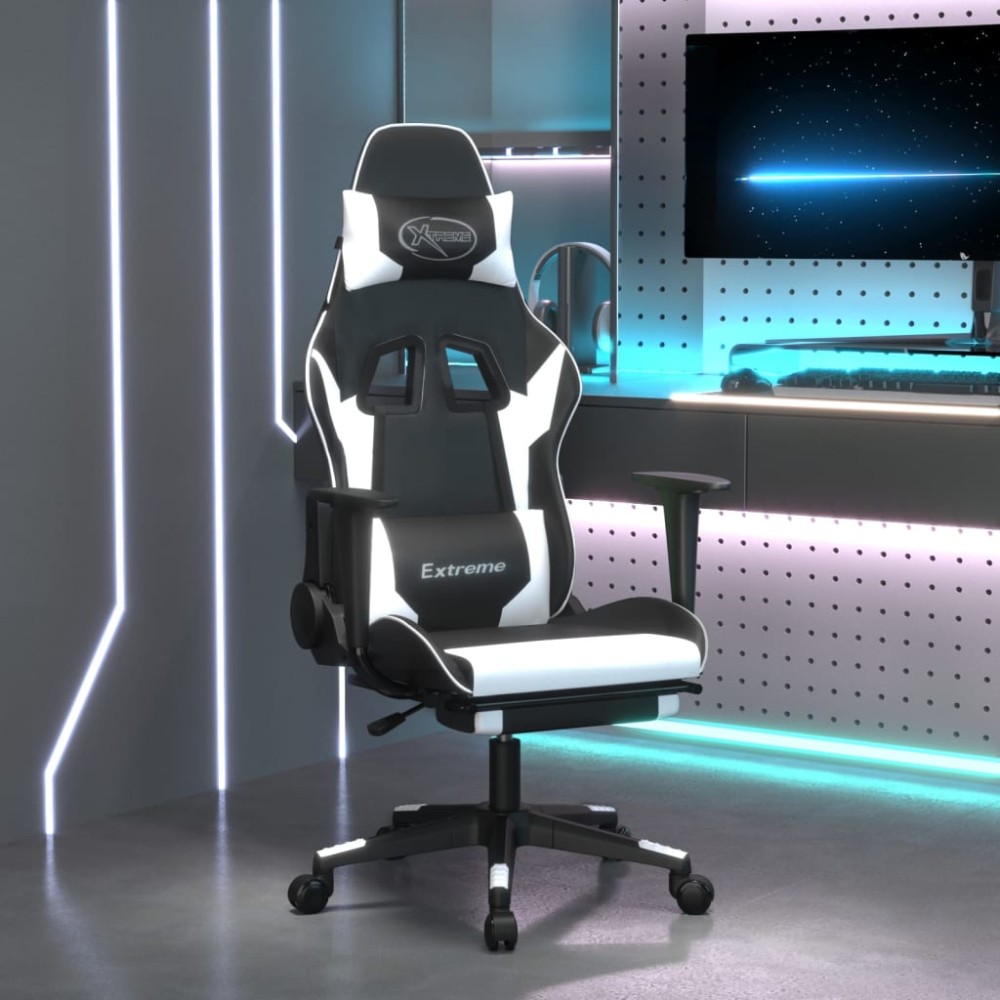 vidaXL Καρέκλα Gaming Μασάζ Υποπόδιο Μαύρο/Λευκό από Συνθετικό Δέρμα 67x58x(118-128)cm 1 τεμ. vidaXL Καρέκλα Gaming Μασάζ Υποπόδιο Μαύρο/Λευκό από Συνθετικό Δέρμα 67x58x(118-128)cm 1 τεμ.