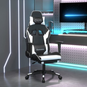 vidaXL Καρέκλα Gaming Μασάζ Υποπόδιο Μαύρο/Λευκό από Συνθετικό Δέρμα 67x58x(118-128)cm 1 τεμ.