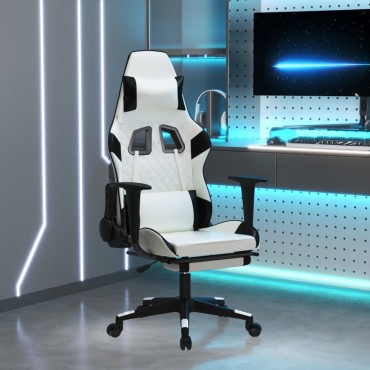 vidaXL Καρέκλα Gaming με Υποπόδιο Λευκό και Μαύρο από Συνθετικό Δέρμα 64x60x(117-127)cm 1 τεμ.
