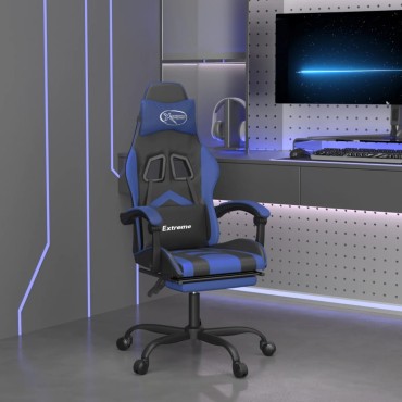 vidaXL Καρέκλα Gaming Περιστρ. Υποπόδιο Μαύρο & Μπλε Συνθετικό Δέρμα 57,5x59,5x(121-131)cm 1 τεμ.