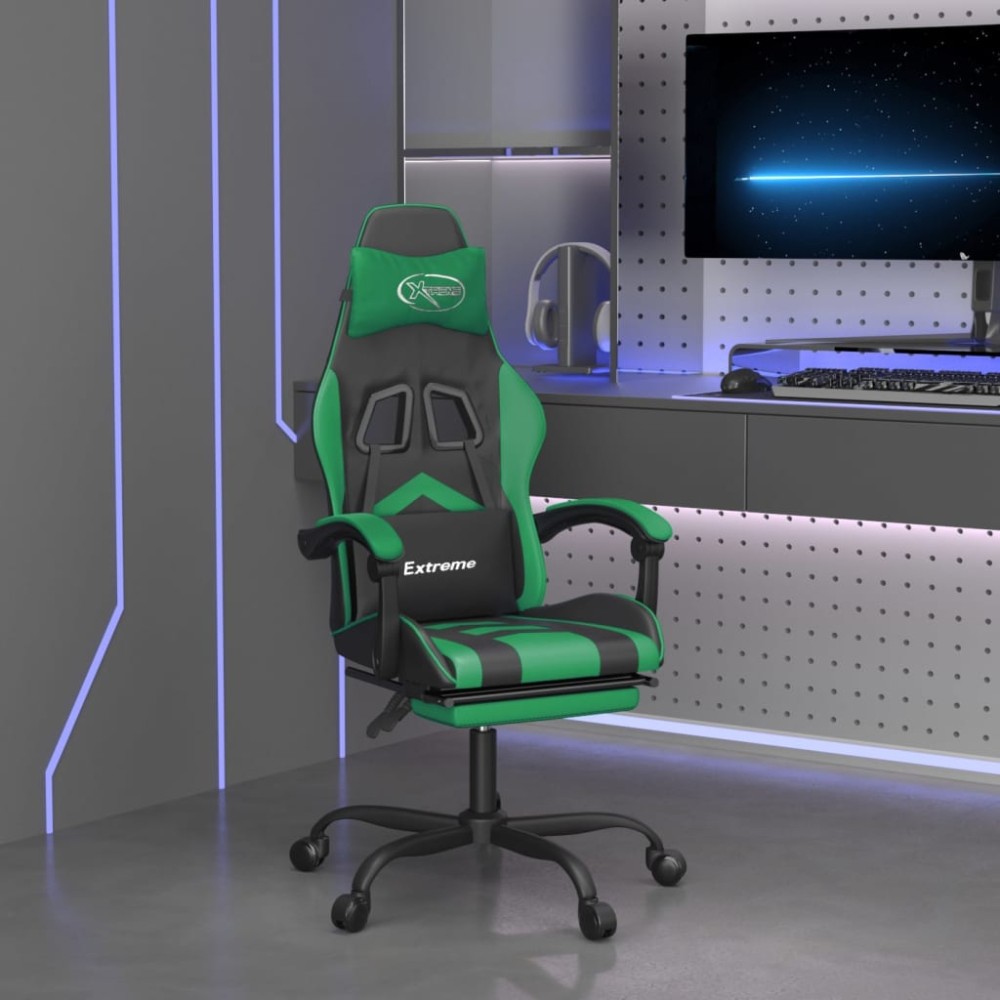 vidaXL Καρέκλα Gaming Περιστρ. Υποπόδιο Μαύρο/Πράσινο Συνθετικό Δέρμα 57,5x59,5x(121-131)cm 1 τεμ. vidaXL Καρέκλα Gaming Περιστρ. Υποπόδιο Μαύρο/Πράσινο Συνθετικό Δέρμα 57,5x59,5x(121-131)cm 1 τεμ.