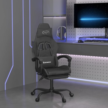 vidaXL Καρέκλα Gaming Περιστρ. Υποπόδιο Μαύρο Συνθετικό Δέρμα 57,5x59,5x(121-131)cm 1 τεμ.