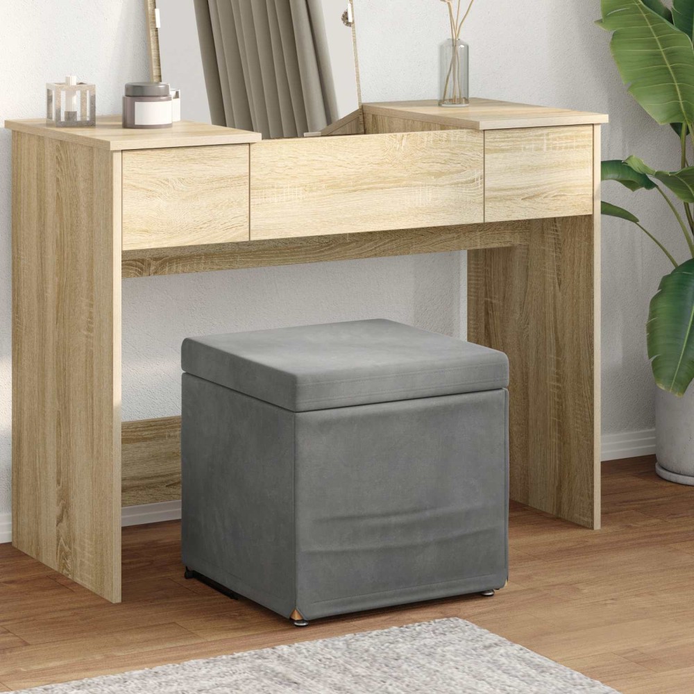 vidaXL Σκαμνί Σκούρο Γκρι 41x41x40cm Βελούδο και Μηχανικά Ξύλα