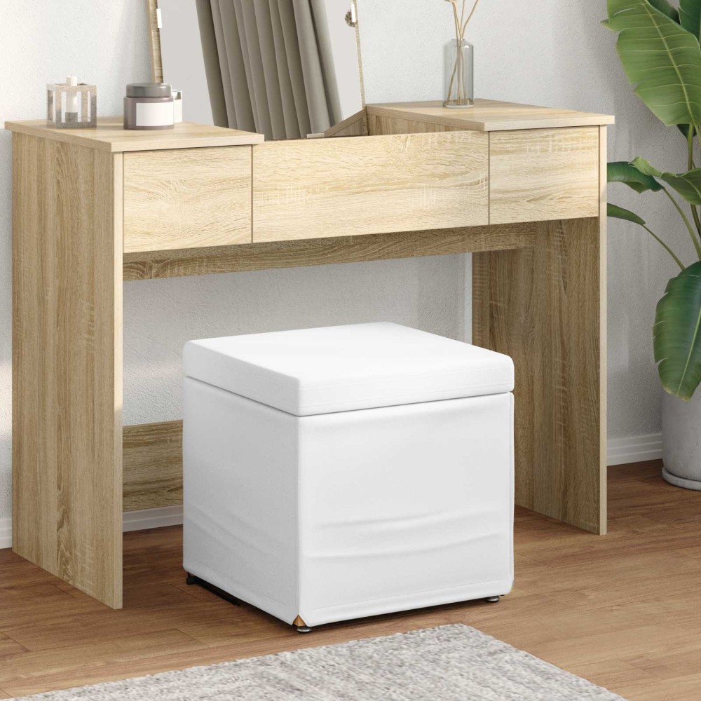 vidaXL Σκαμνί Λευκό 41x41x40cm Ψεύτικο Δέρμα και Μηχανικά Ξύλα