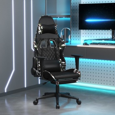 vidaXL Καρέκλα Gaming Μασάζ Υποπόδιο Μαύρο/Παραλλαγή Συνθετικό Δέρμα 64x60x(117-127)cm 1 τεμ.