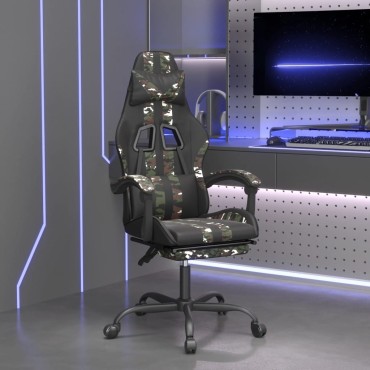 vidaXL Καρέκλα Gaming Μασάζ Υποπόδιο Μαύρο/Παραλλαγή Συνθετικό Δέρμα 57,5x59,5x(121-131)cm 1 τεμ.