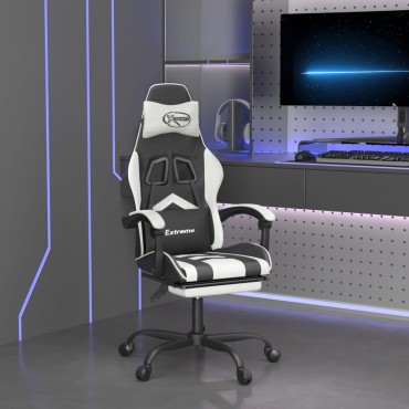 vidaXL Καρέκλα Gaming Περιστρ. Υποπόδιο Μαύρο άσπρο Συνθετικό Δέρμα 57,5x59,5x(121-131)cm 1 τεμ.