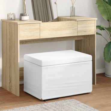 vidaXL Σκαμνί Λευκό 61x41x40cm Ψεύτικο Δέρμα και Μηχανικά Ξύλα
