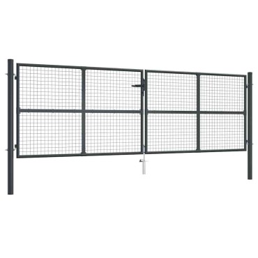 vidaXL Πόρτα Κήπου με Πλέγμα Γκρι 400x125 εκ. από Γαλβανισμένο Ατσάλι
