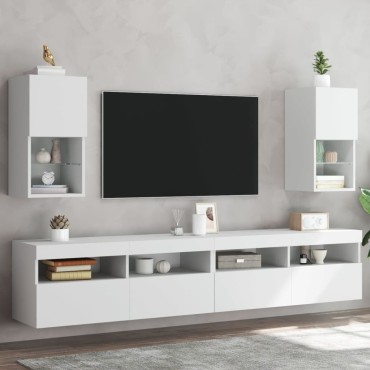 vidaXL Έπιπλα Τηλεόρασης με LED 2 τεμ. Λευκά 30,5x30x60cm