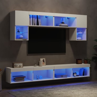 vidaXL Έπιπλα Τοίχου Τηλεόρασης 6 τεμ LED Λευκά από Επεξεργασμένο Ξύλο