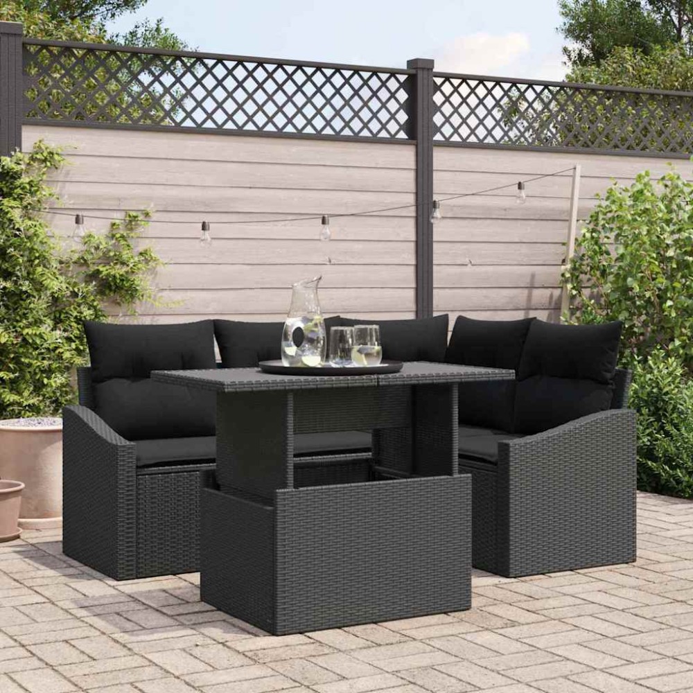 vidaXL Σετ Καναπέ Κήπου 5 τεμ. Μαύρο 100x55x73cm  Γωνιακός