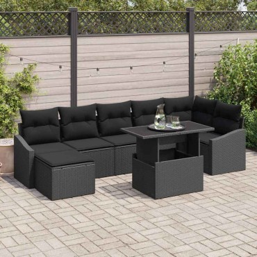 vidaXL Σετ Καναπέ Κήπου 8 τεμ. Μαύρο 100x55x73cm  Γωνιακός