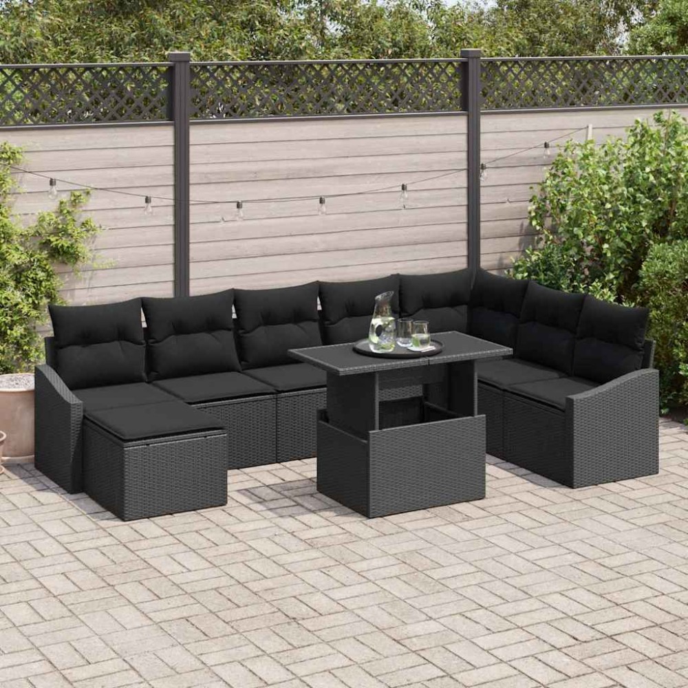 vidaXL Σετ Καναπέ Κήπου 9 τεμ. Μαύρο 100x55x73cm  Γωνιακός